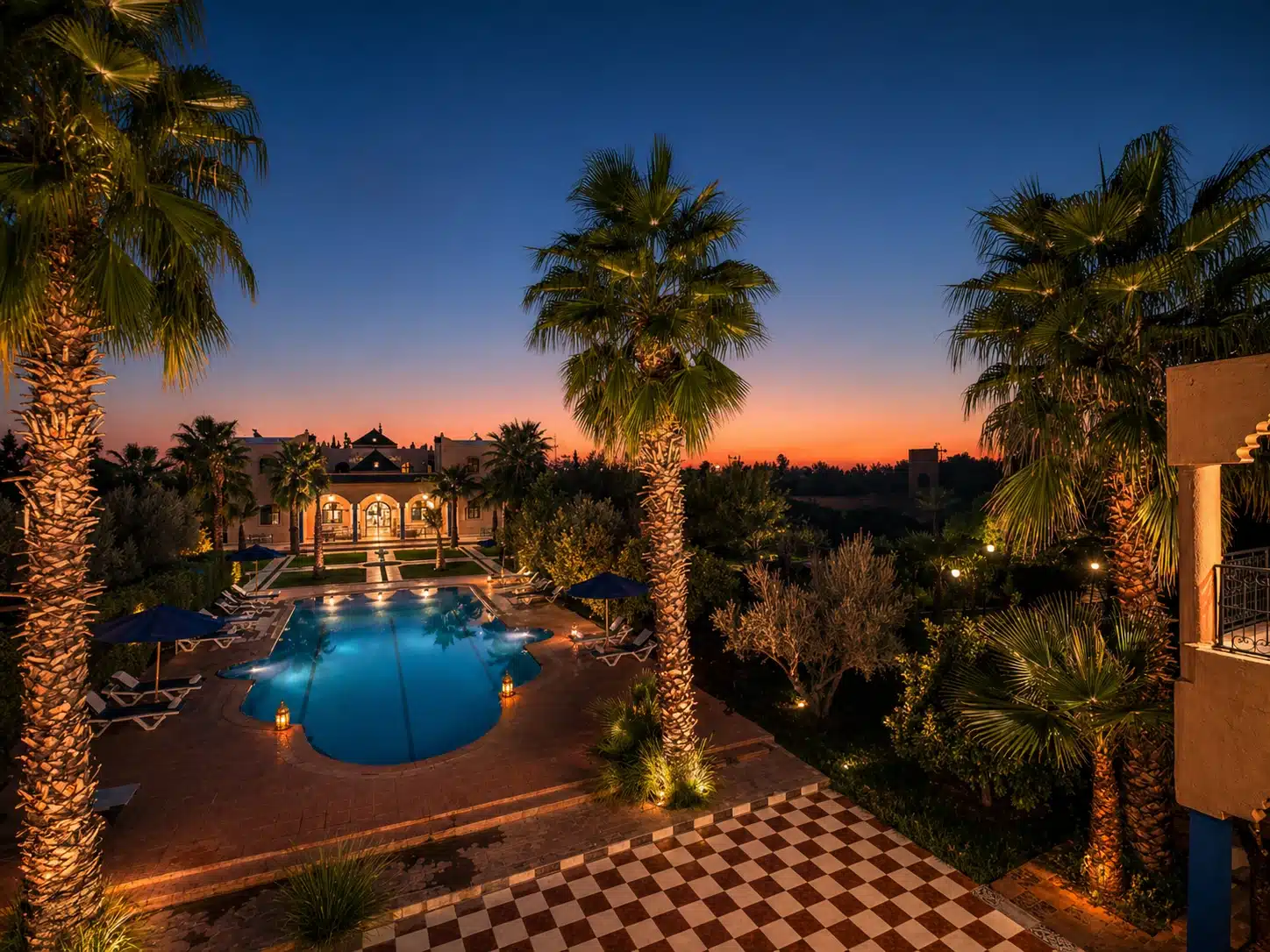 Pool at Riad Qodwa by night near Marrakech