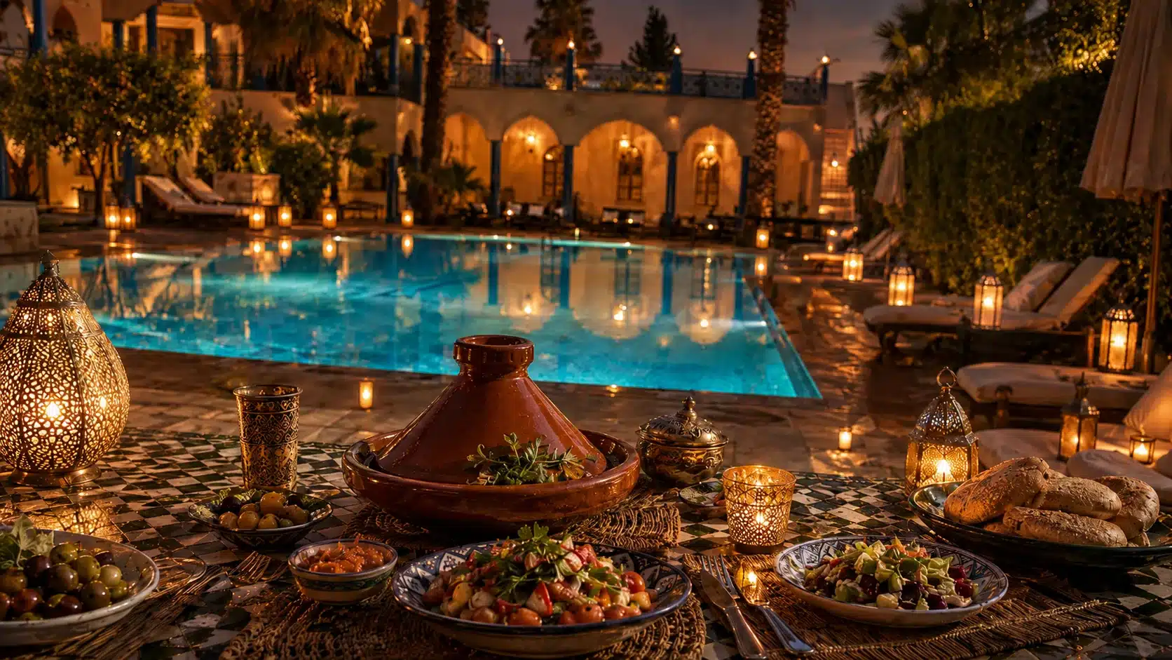 Moroccan dinner at Riad Qodwa guest house near Marrakech